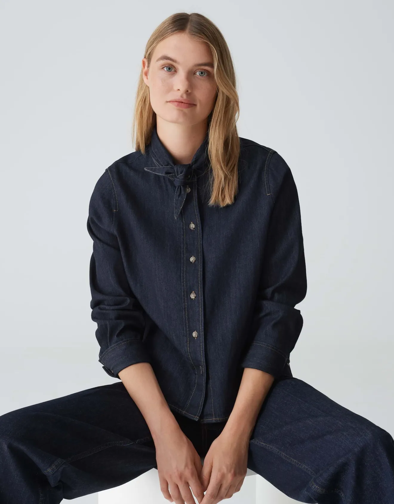 Store Jeansbluse FARILLA Boxy Fit mit abnehmbarer Schluppe Blusen
