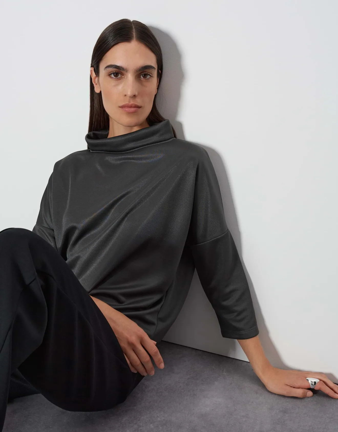 Cheap Rollkragenshirt KARITA Loose aus schimmerndem Piqué Stoff Shirts
