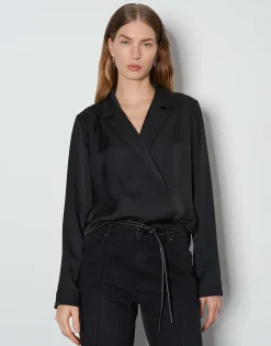 Discount Satinbluse ZARIANA Loose mit Revers Blusen