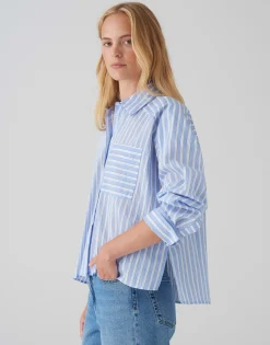 Clearance Streifenbluse FOKIA Loose aus leichtem Baumwoll Mix Blusen