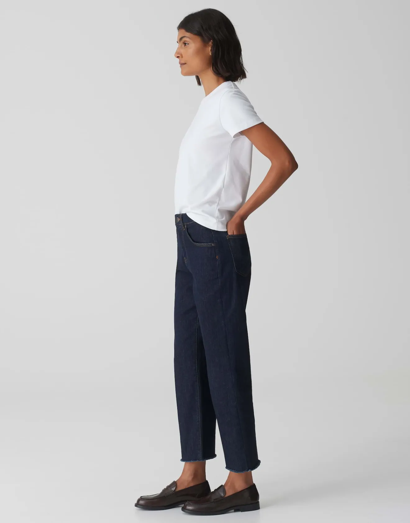 Sale Wide Cropped Jeans MOMITO Mid Rise mit Fransen Jeans
