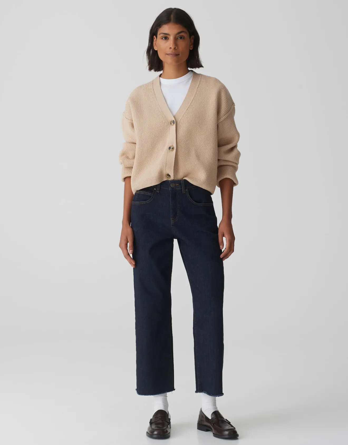 Sale Wide Cropped Jeans MOMITO Mid Rise mit Fransen Jeans
